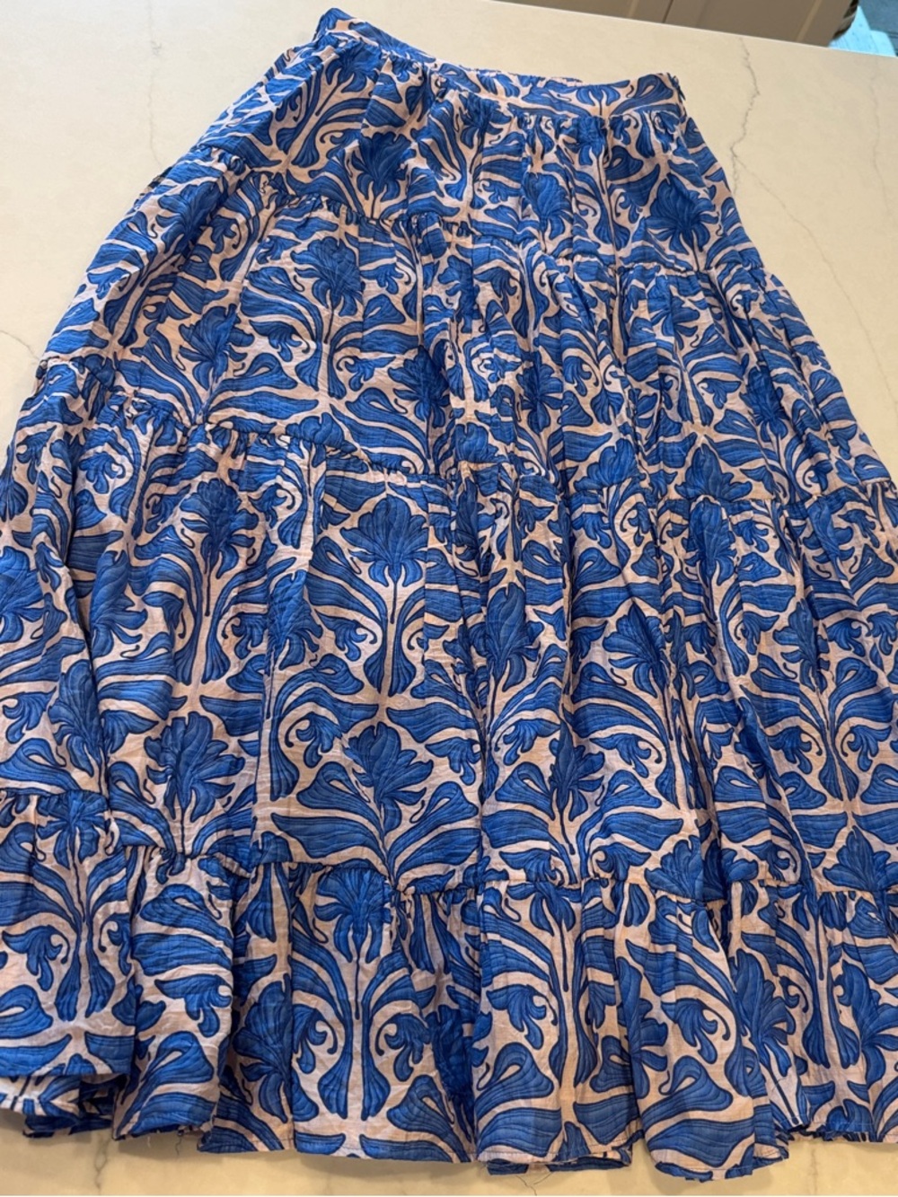 English Factory Blue Floral Print Tiered Maxi Skirt